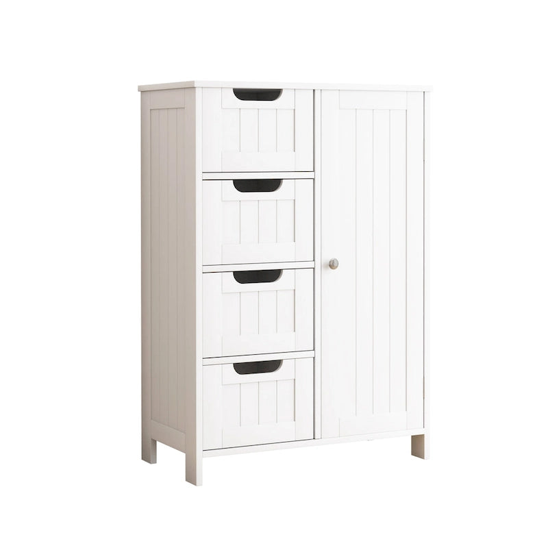 White Bathroom Storage Cabinet, Floor Cabinet with Adjustable Shelf and Drawers