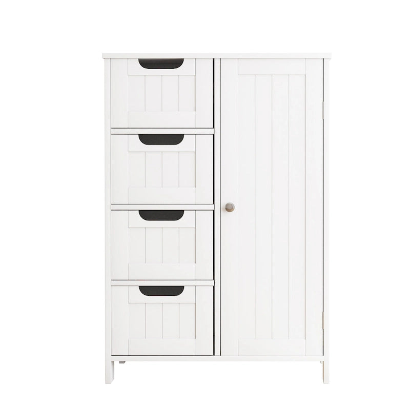 White Bathroom Storage Cabinet, Floor Cabinet with Adjustable Shelf and Drawers