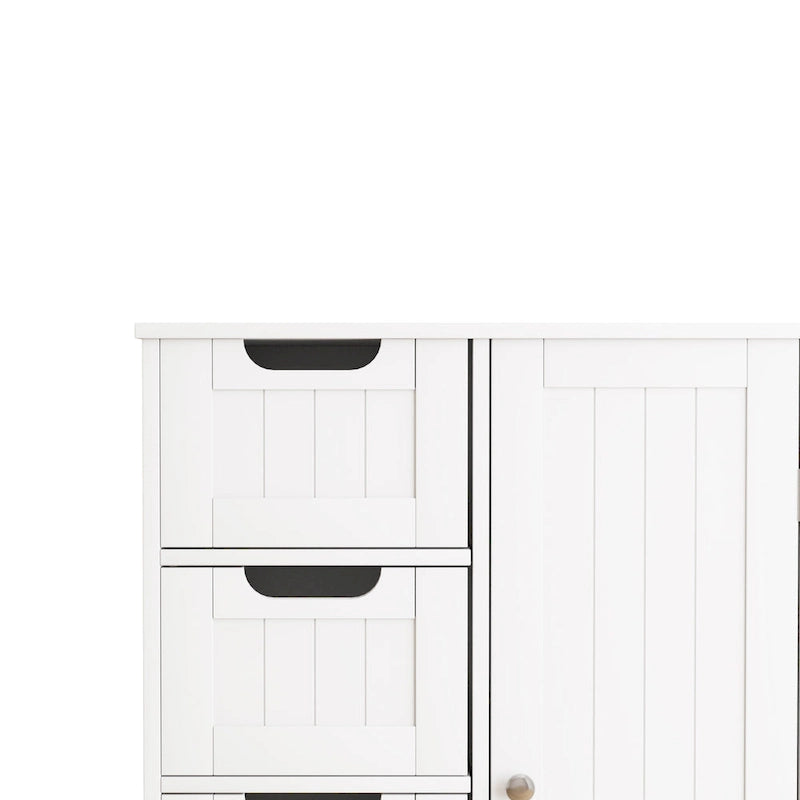 White Bathroom Storage Cabinet, Floor Cabinet with Adjustable Shelf and Drawers