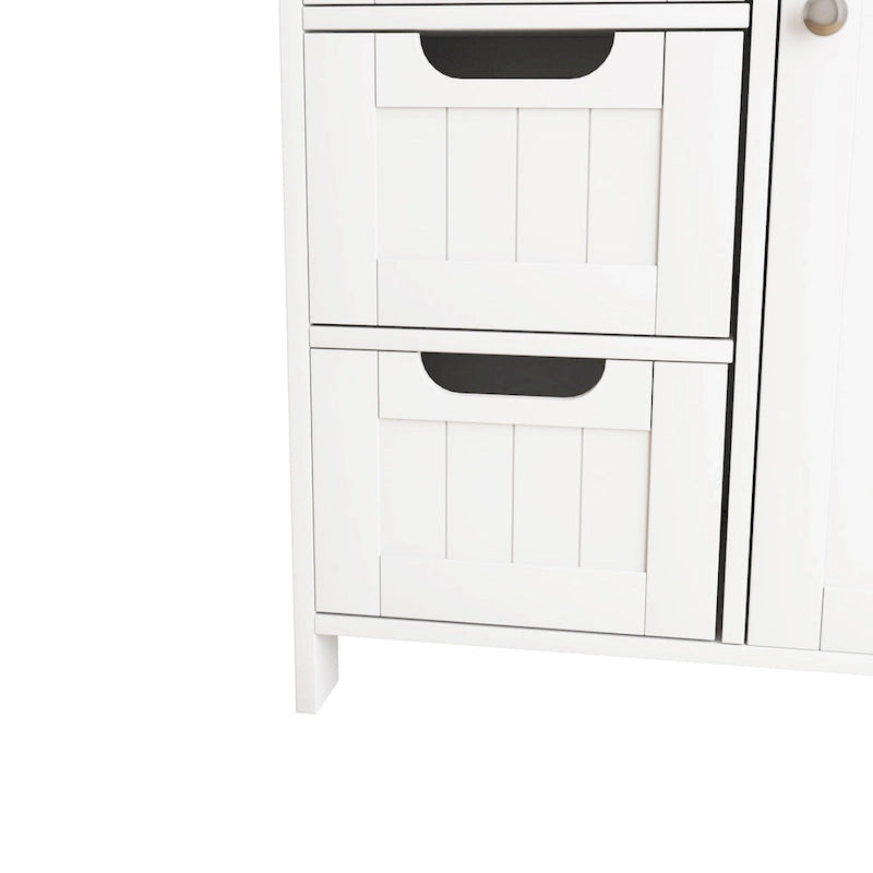 White Bathroom Storage Cabinet, Floor Cabinet with Adjustable Shelf and Drawers
