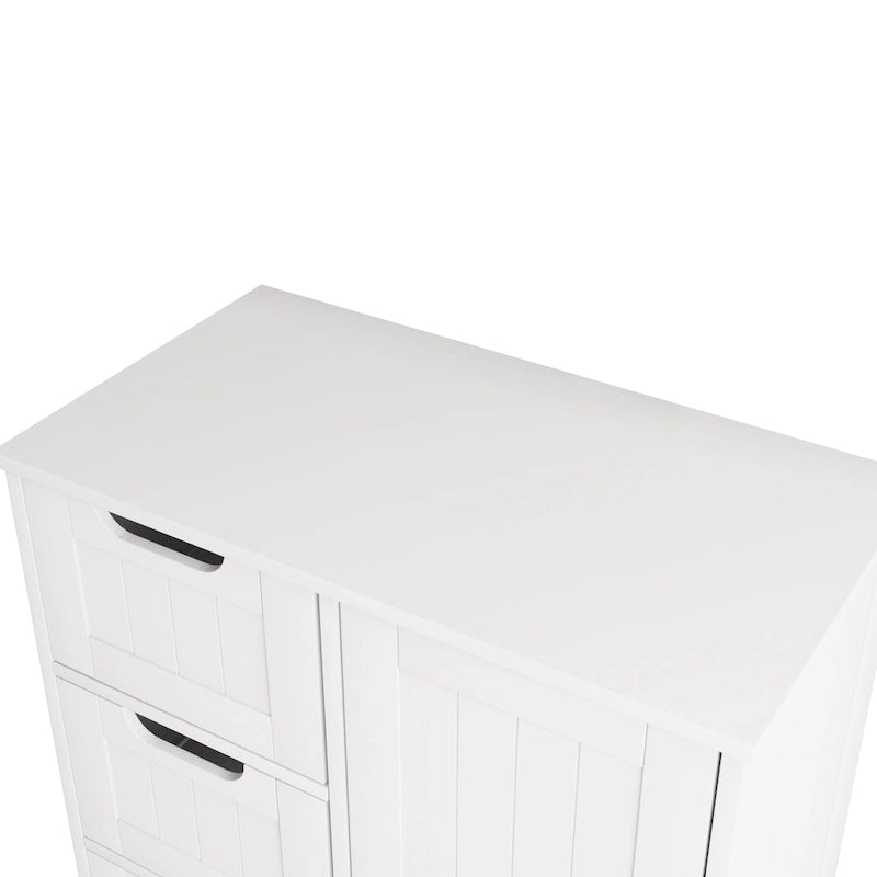 White Bathroom Storage Cabinet, Floor Cabinet with Adjustable Shelf and Drawers