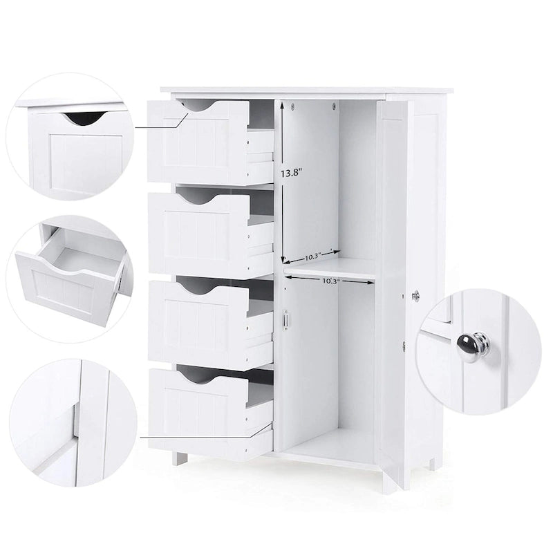 White Bathroom Storage Cabinet, Floor Cabinet with Adjustable Shelf and Drawers