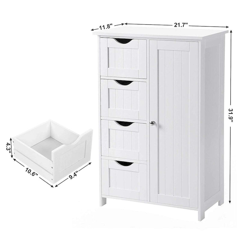 White Bathroom Storage Cabinet, Floor Cabinet with Adjustable Shelf and Drawers