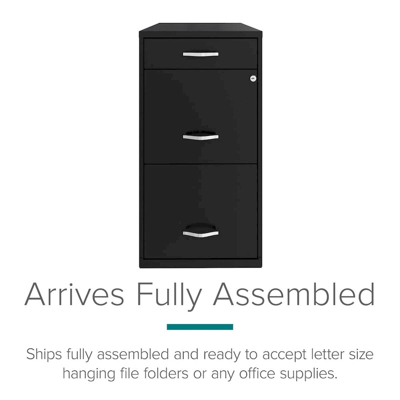 18" Deep 3 Drawer Metal File Cabinet, Black