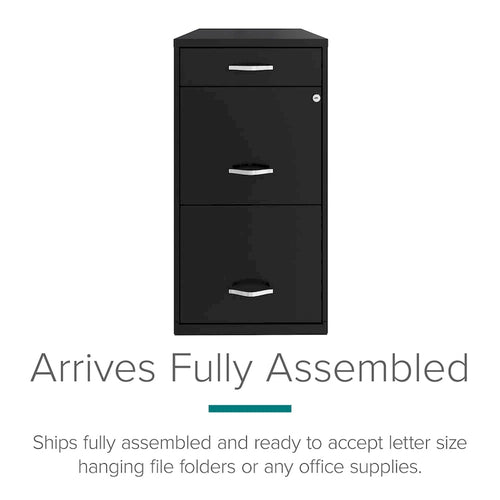 18" Deep 3 Drawer Metal File Cabinet, Black