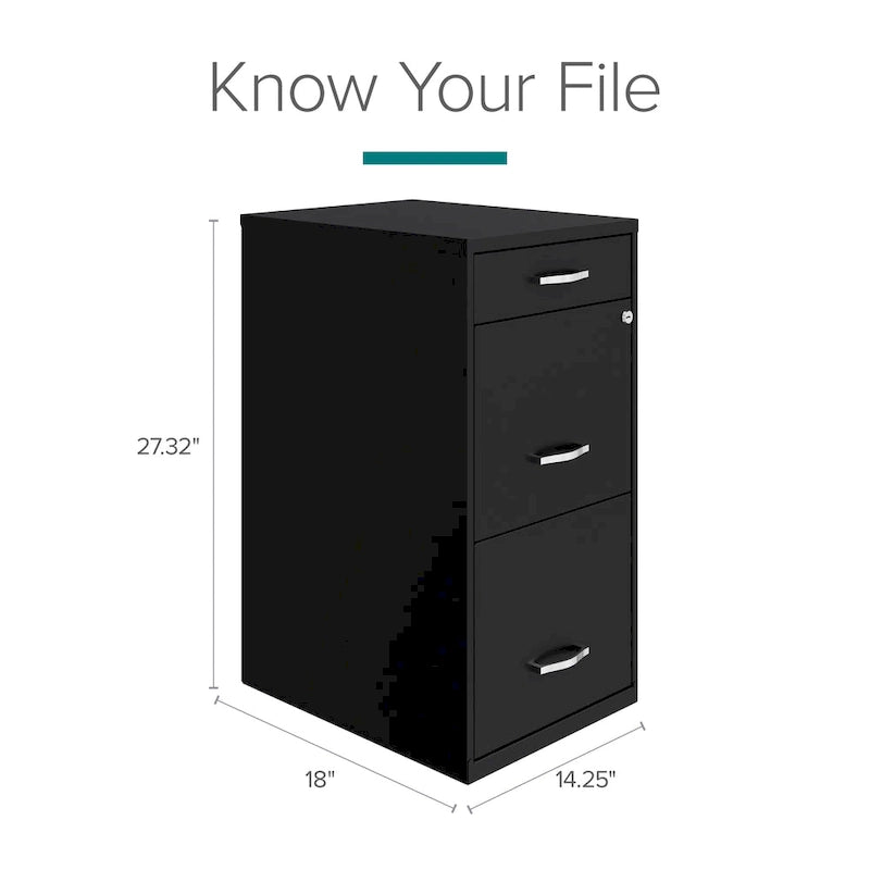 18" Deep 3 Drawer Metal File Cabinet, Black