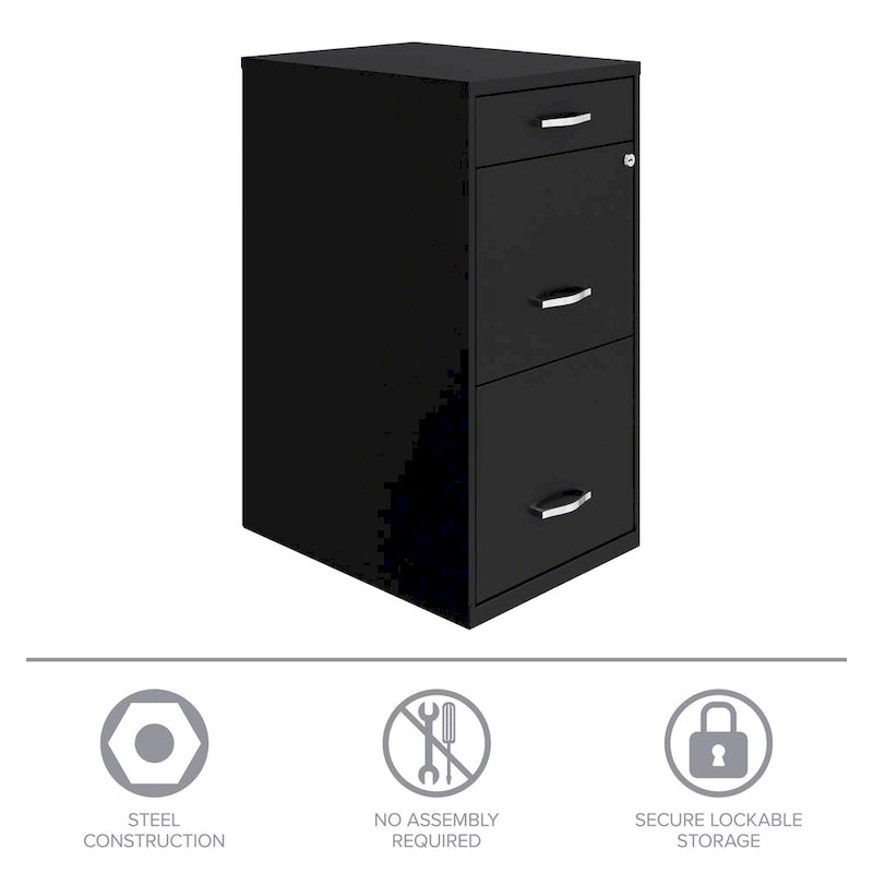 18" Deep 3 Drawer Metal File Cabinet, Black