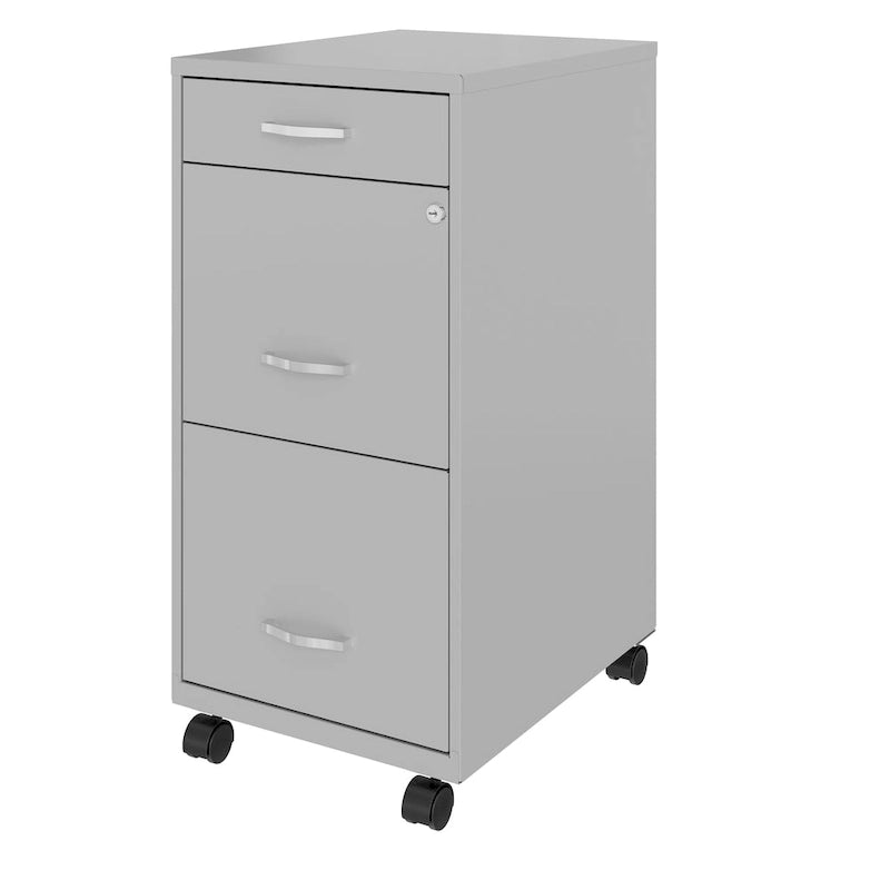 18" Deep 3-Drawer Metal File Cabinet, Arctic Silver