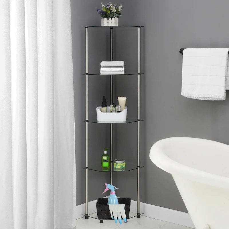 Classic Glass 5-Tier Corner Tower Shelf