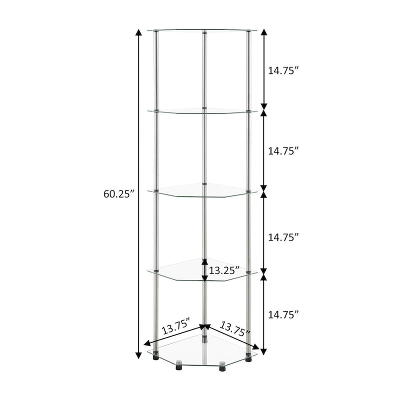 Classic Glass 5-Tier Corner Tower Shelf