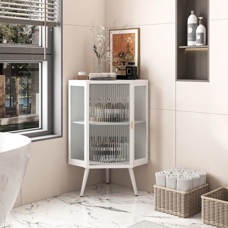 31.5 in. H Metal Floor Corner Cabinet with Adjustable Shelf