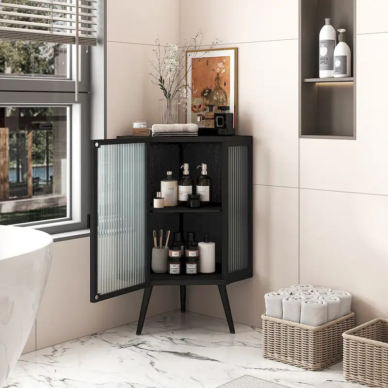 31.5 in. H Metal Floor Corner Cabinet with Adjustable Shelf