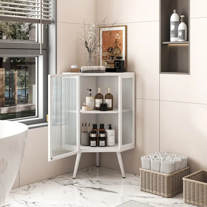 31.5 in. H Metal Floor Corner Cabinet with Adjustable Shelf