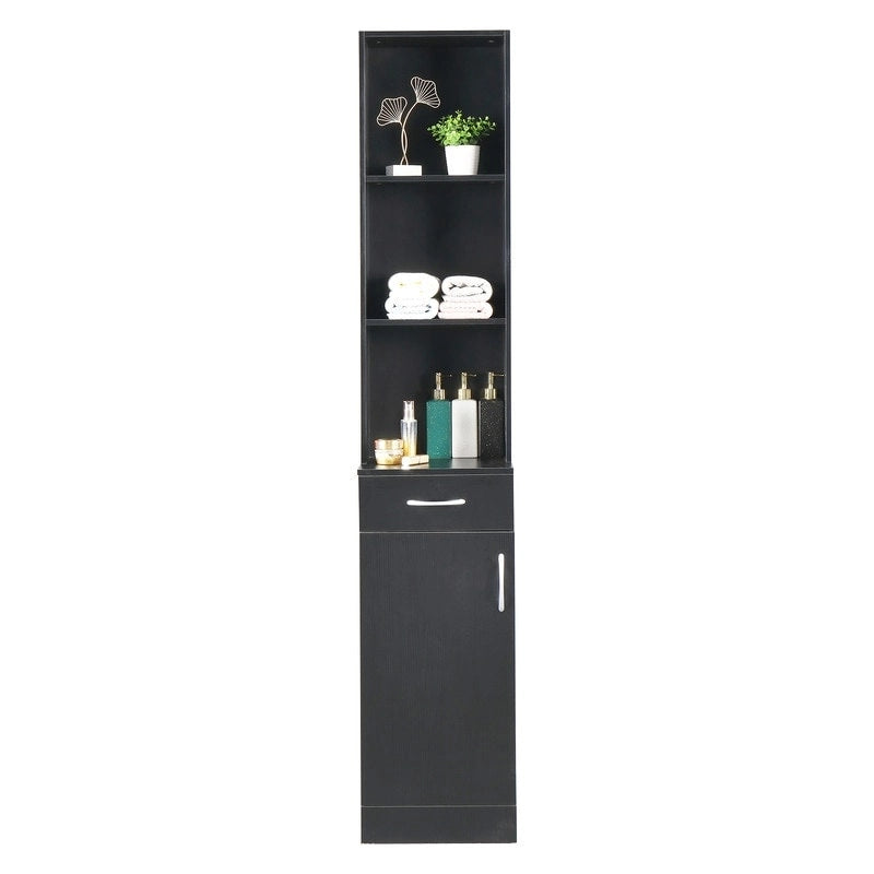 High Bathroom Wall Cabinet with 1 Door, 1 Drawer - Black
