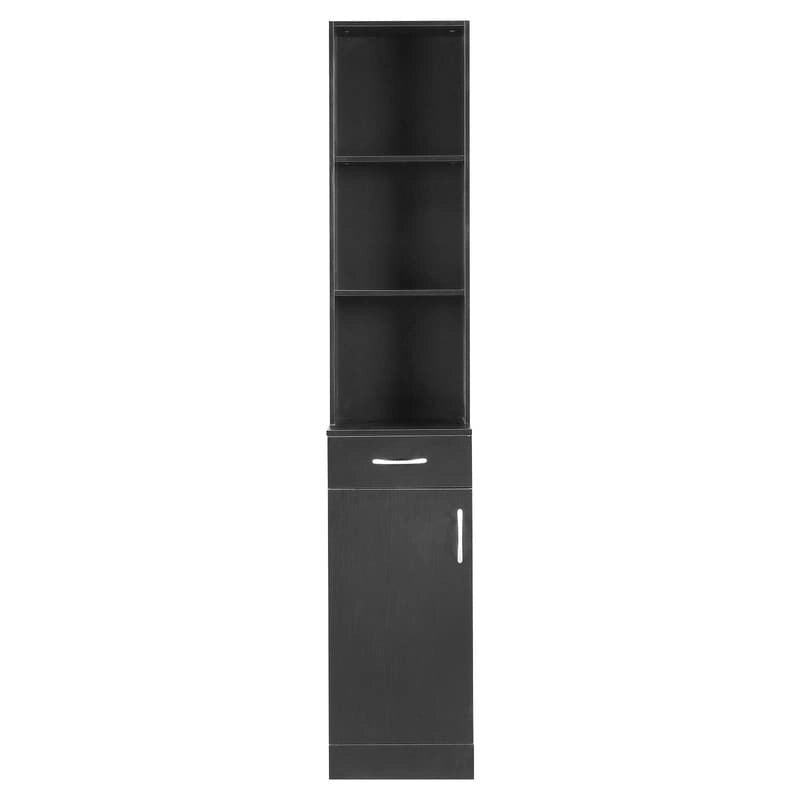 High Bathroom Wall Cabinet with 1 Door, 1 Drawer - Black