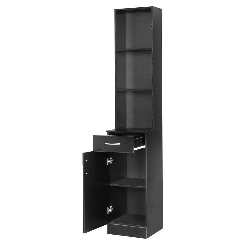 High Bathroom Wall Cabinet with 1 Door, 1 Drawer - Black