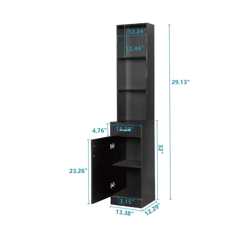 High Bathroom Wall Cabinet with 1 Door, 1 Drawer - Black