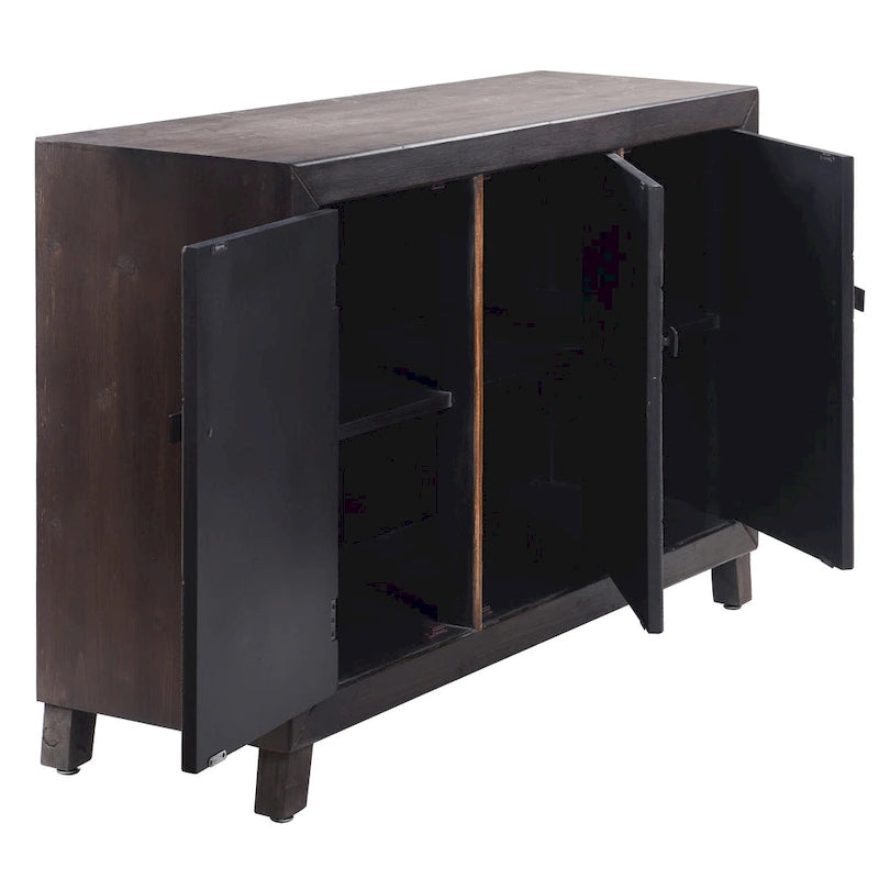 Displaced Chevron Patterned Espresso 3-Door Credenza