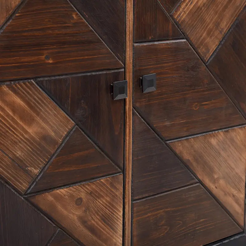 Displaced Chevron Patterned Espresso 3-Door Credenza
