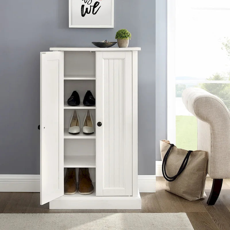 Distressed White Accent Cabinet with Beadboard Doors
