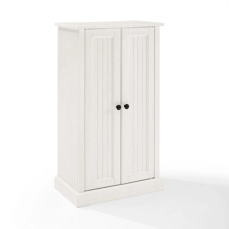 Distressed White Accent Cabinet with Beadboard Doors