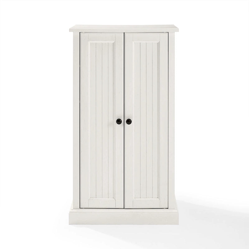Distressed White Accent Cabinet with Beadboard Doors