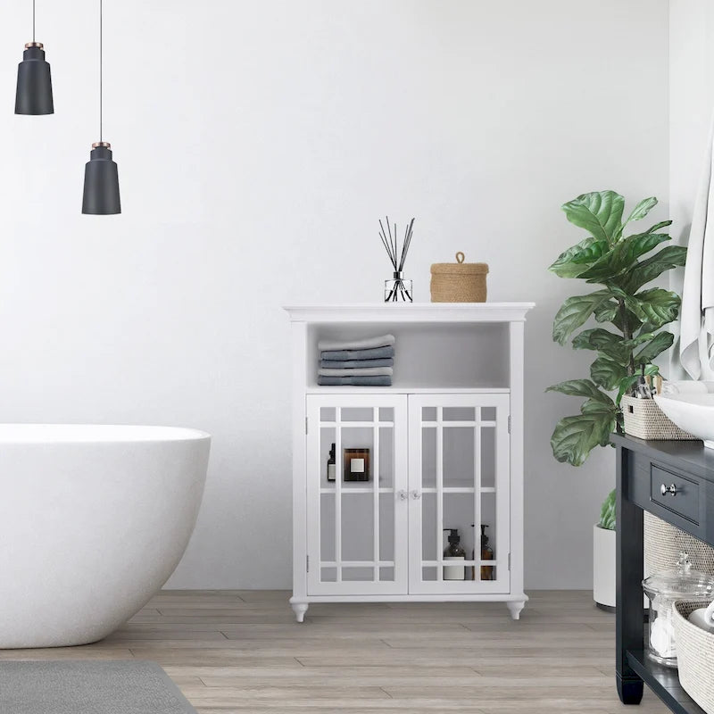 Two-Door Floor Accent Cabinet with Glass Panels