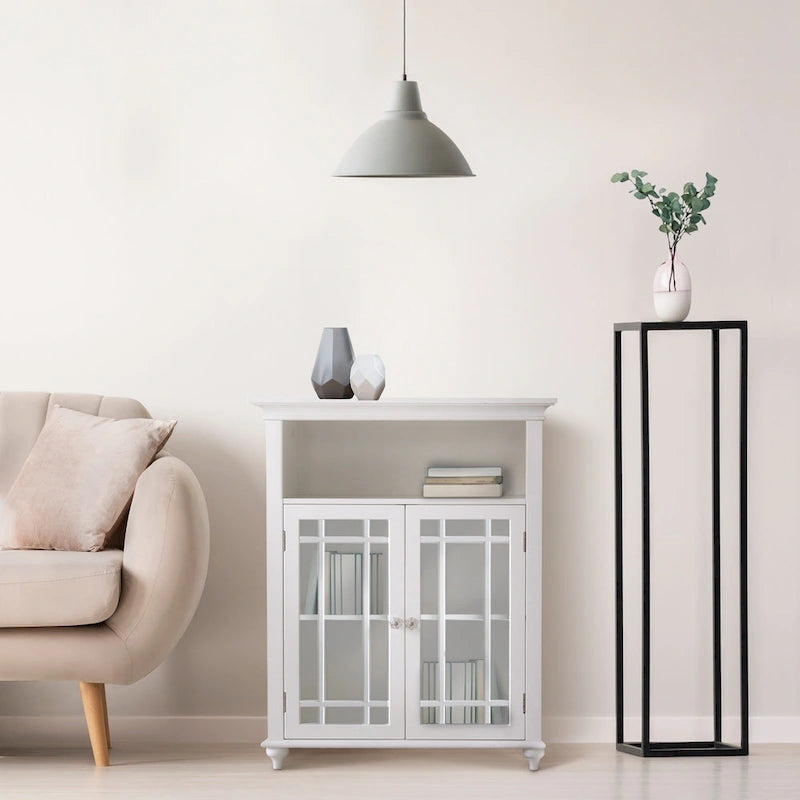 Two-Door Floor Accent Cabinet with Glass Panels