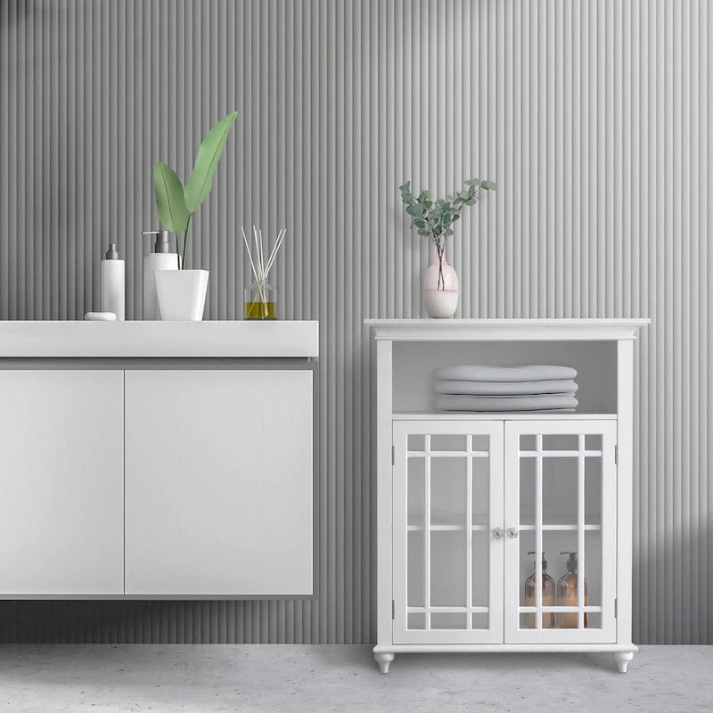 Two-Door Floor Accent Cabinet with Glass Panels