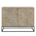 42" Mango Wood Carved 4-Door Sideboard with Iron Base