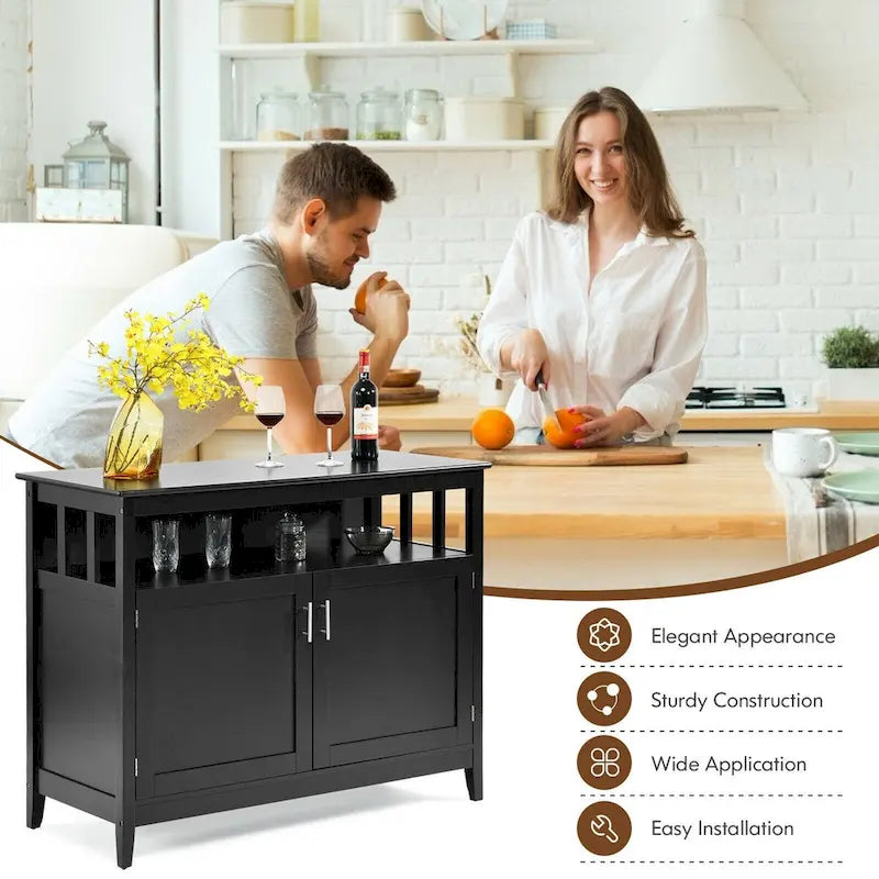Modern Wooden Kitchen Storage Cabinet -Black - 44.9 x 20.1 x 35.8 (L x W x H)