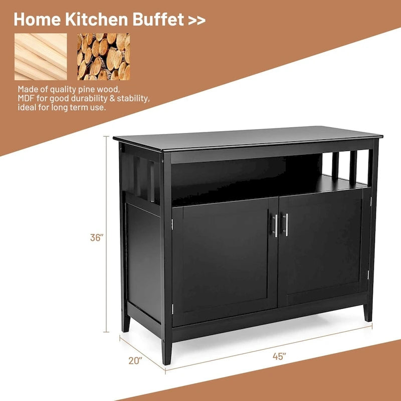 Modern Wooden Kitchen Storage Cabinet -Black - 44.9 x 20.1 x 35.8 (L x W x H)
