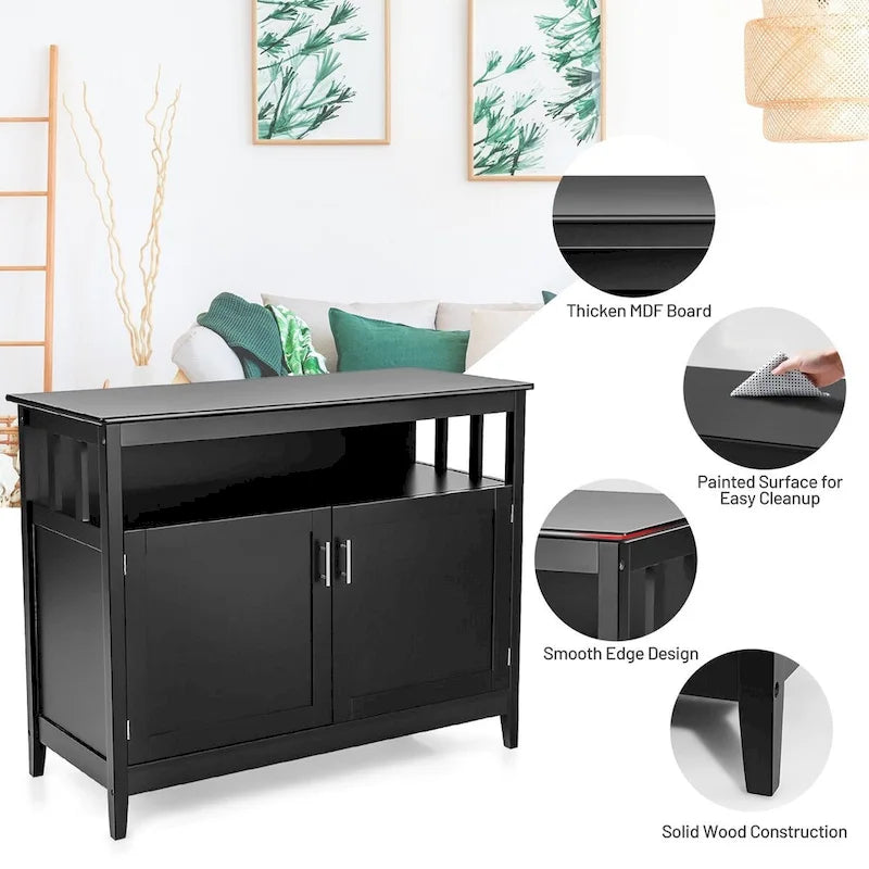 Modern Wooden Kitchen Storage Cabinet -Black - 44.9 x 20.1 x 35.8 (L x W x H)