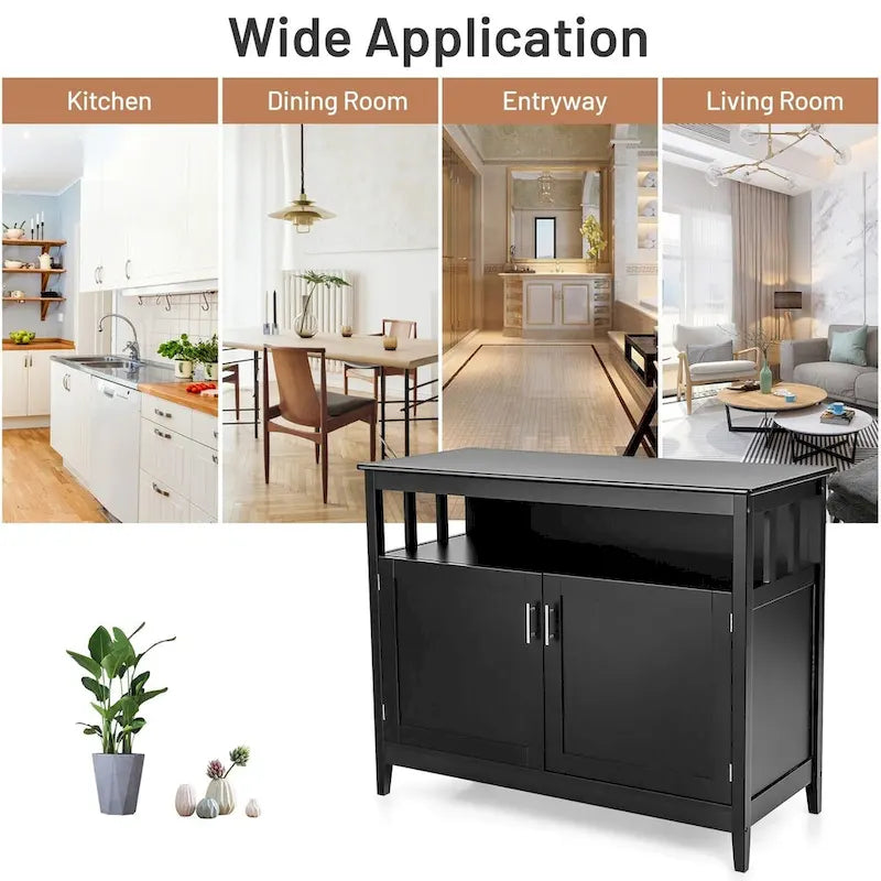 Modern Wooden Kitchen Storage Cabinet -Black - 44.9 x 20.1 x 35.8 (L x W x H)