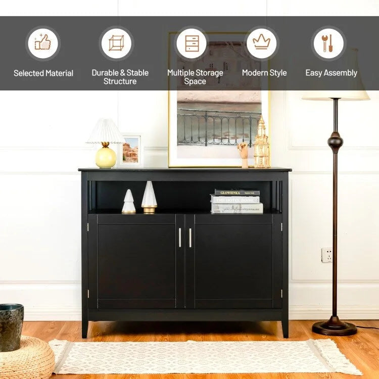 Modern Wooden Kitchen Storage Cabinet -Black - 44.9 x 20.1 x 35.8 (L x W x H)