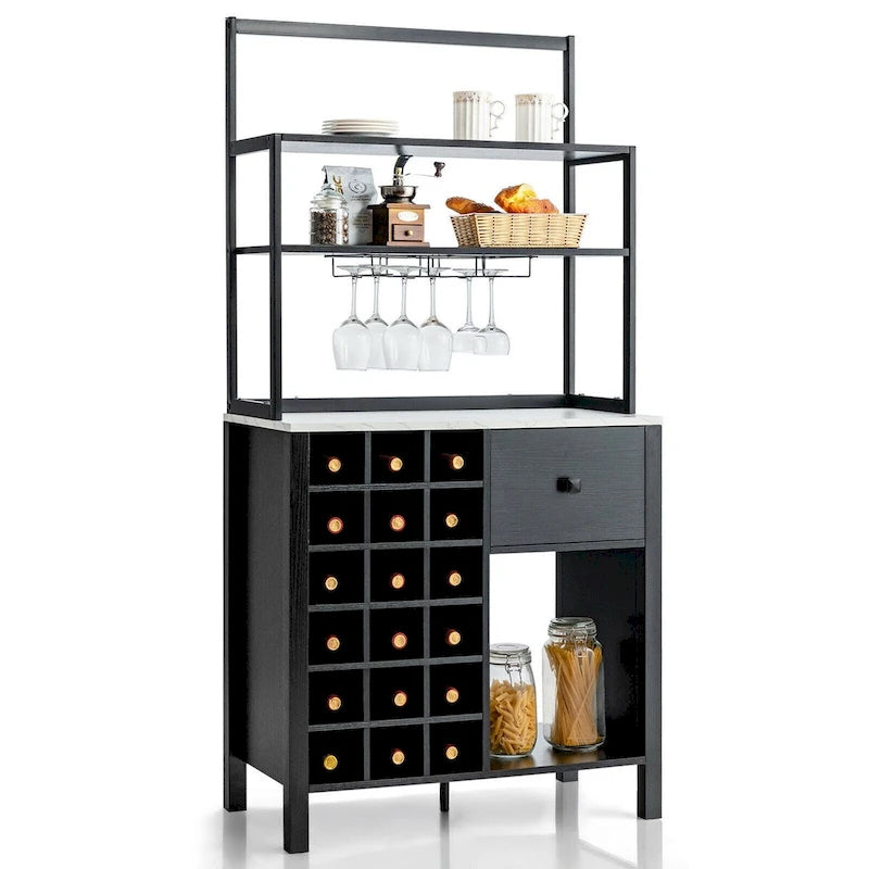 Kitchen Baker's Rack with Wine Rack and Glass Holder