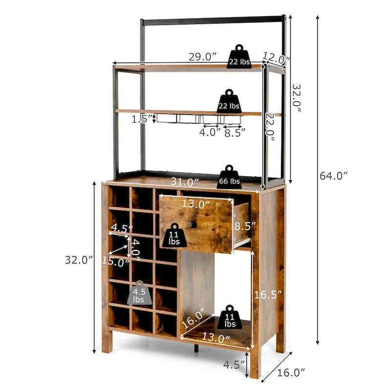 Kitchen Baker's Rack with Wine Rack and Glass Holder