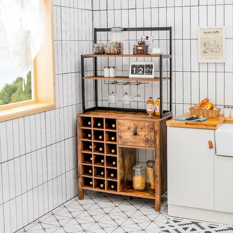 Kitchen Baker's Rack with Wine Rack and Glass Holder