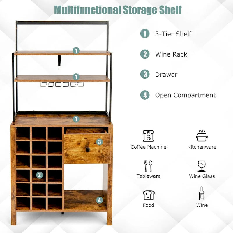 Kitchen Baker's Rack with Wine Rack and Glass Holder