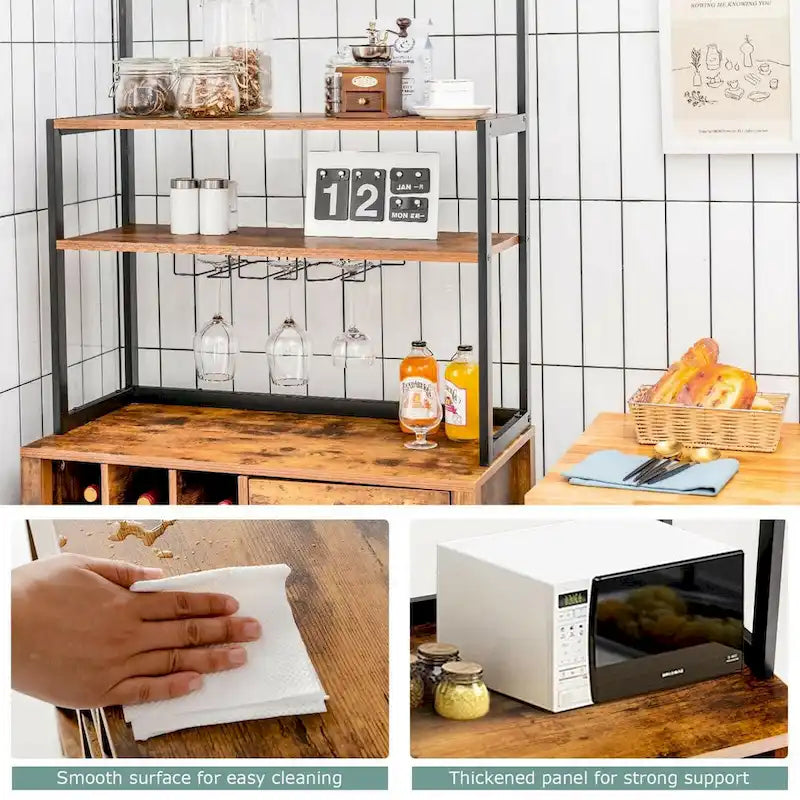 Kitchen Baker's Rack with Wine Rack and Glass Holder