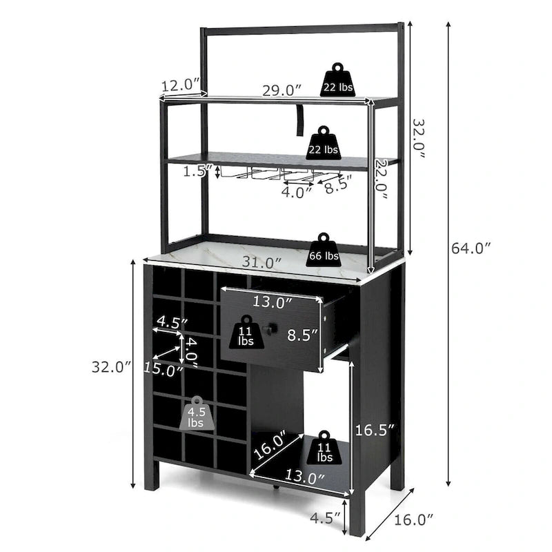 Kitchen Baker's Rack with Wine Rack and Glass Holder