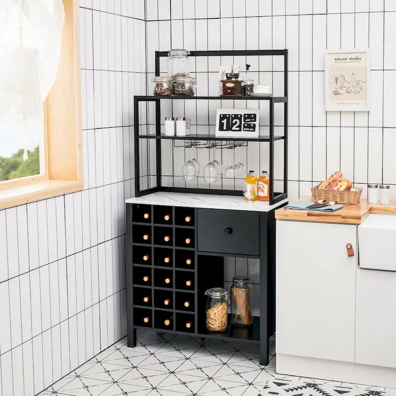 Kitchen Baker's Rack with Wine Rack and Glass Holder