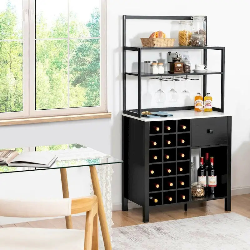 Kitchen Baker's Rack with Wine Rack and Glass Holder