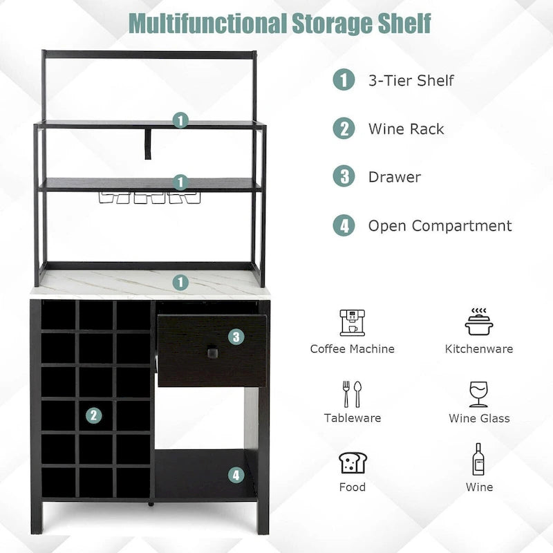 Kitchen Baker's Rack with Wine Rack and Glass Holder