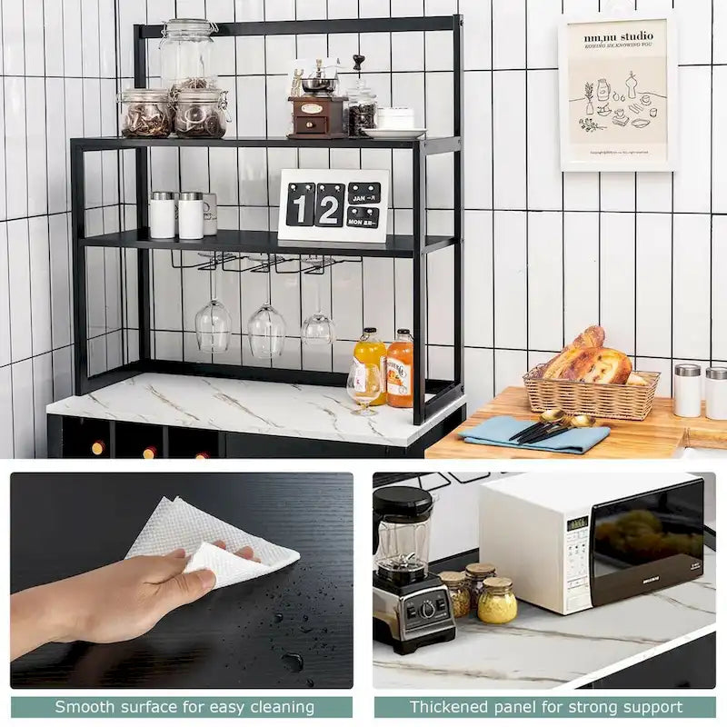Kitchen Baker's Rack with Wine Rack and Glass Holder