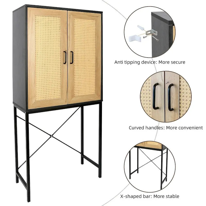59 High Elegant Cabinet With 2 Rattan Doors