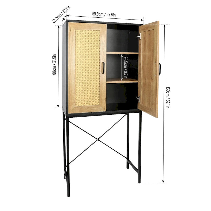 59 High Elegant Cabinet With 2 Rattan Doors