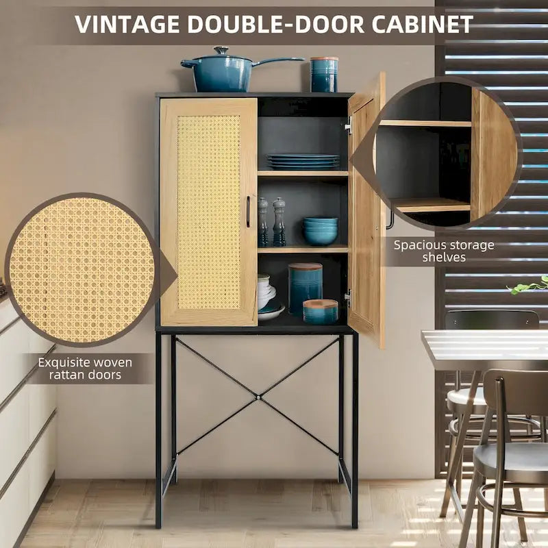 59 High Elegant Cabinet With 2 Rattan Doors