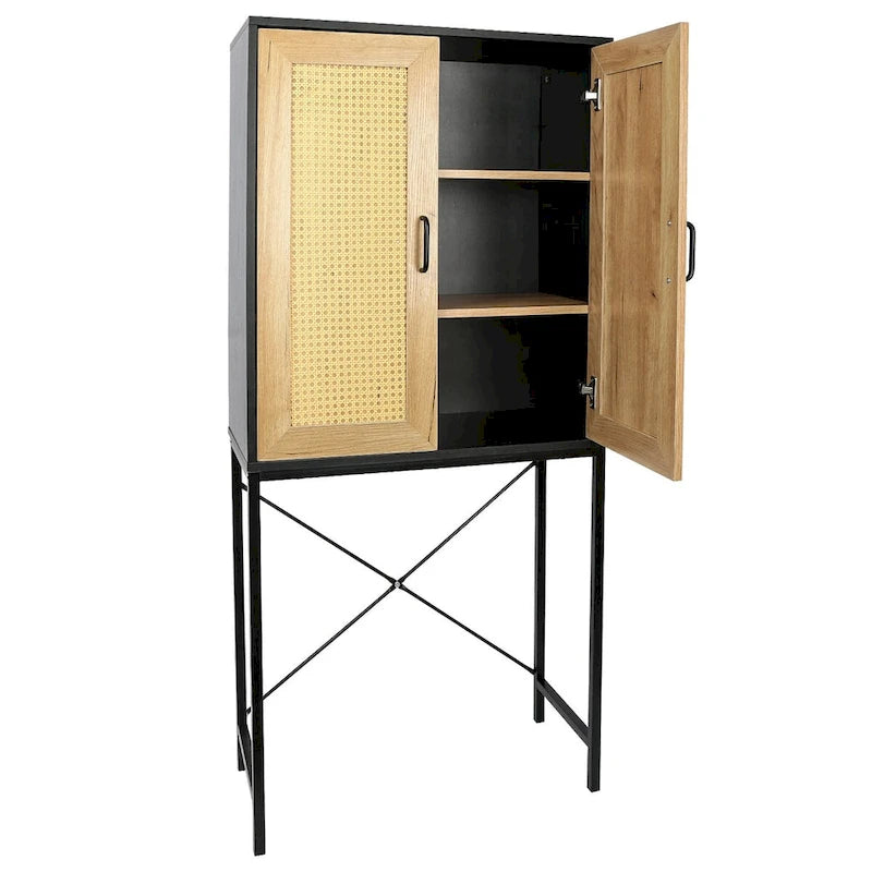 59 High Elegant Cabinet With 2 Rattan Doors