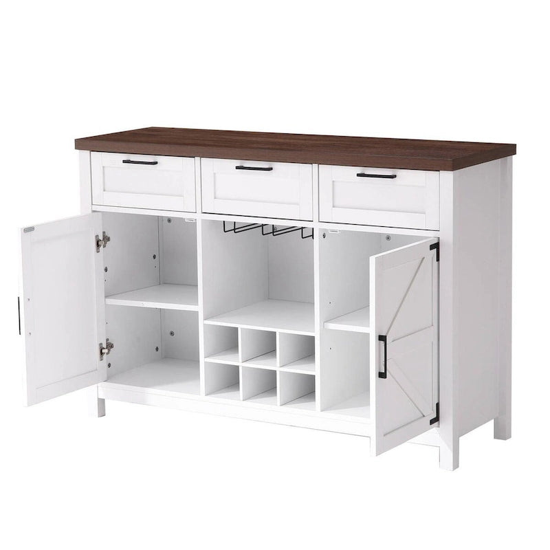 Wine Bar Cabinet, Sideboard with 3 Drawers and Cup Rack